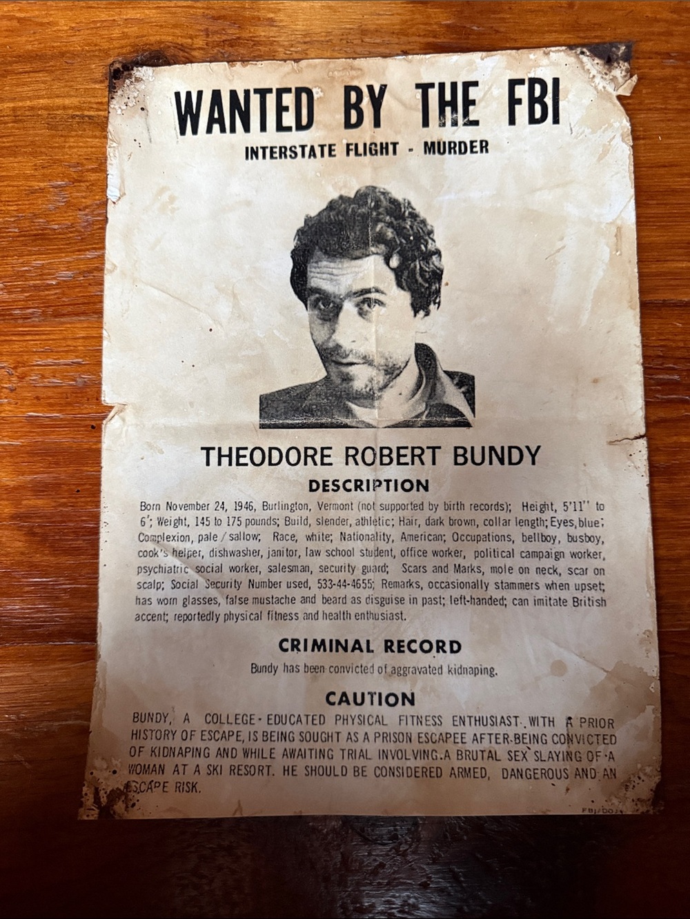 Vintage-Style Ted Bundy Wanted Poster